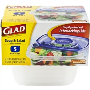 Glad Gladware Entree Plastic Square Containers with Lids, 25 Ounce, 5 Count  (Pack of 1)